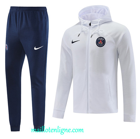 Thai Maillot Ensemble Paris Paris Saint-Germain Veste Survetement à capuche Blanc 2022 2023 maillotenligne 0394