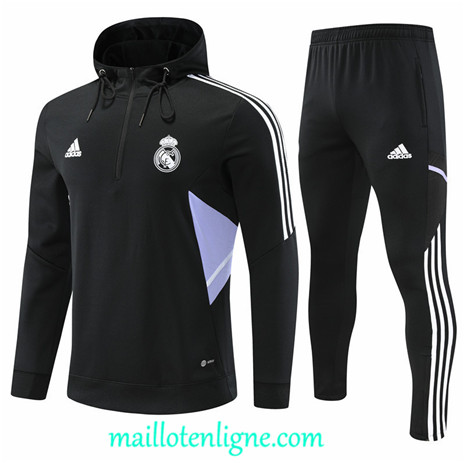 Thai Maillot Ensemble Real Madrid Survetement à capuche Noir 2022/2023 ligne2024