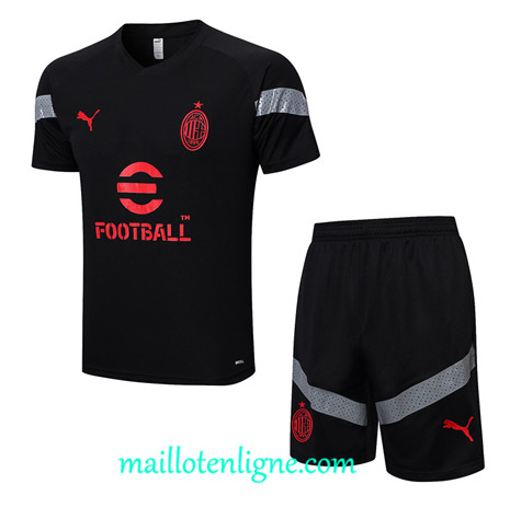 Thai Maillot Ensemble AC Milan + Short Training noir 2022 2023 maillotenligne 0775