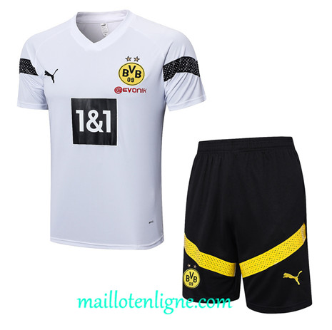 Thai Maillot Ensemble Borussia Dortmund + Short Training Blanc 2022 2023 maillotenligne 0629