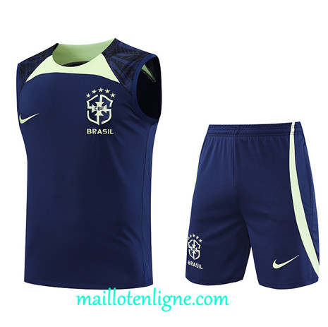 Thai Maillot Ensemble Brésil Debardeur Training Bleu 2022 2023 maillotenligne 0693