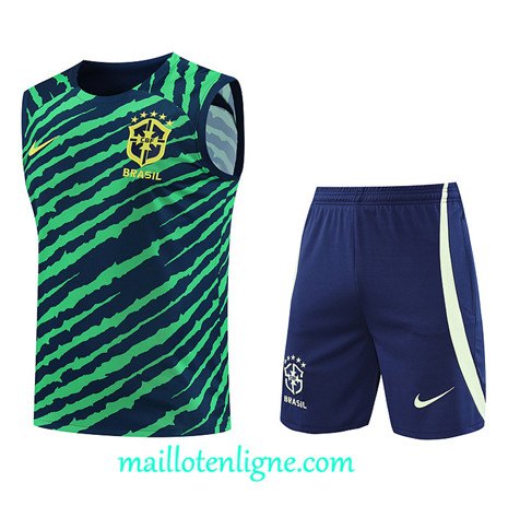 Thai Maillot Ensemble Brésil Debardeur Training vert 2022 2023 maillotenligne 0694