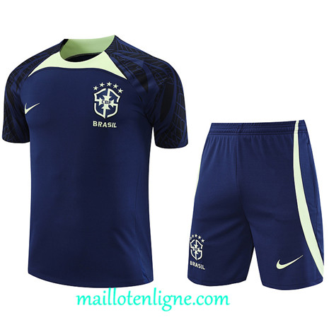 Thai Maillot Ensemble Brésil + Short Training Bleu 2022 2023 maillotenligne 0696