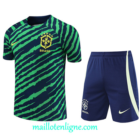 Thai Maillot Ensemble Brésil + Short Training vert 2022 2023 maillotenligne 0697