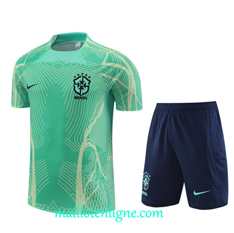 Thai Maillot Ensemble Brésil + Short Training vert 2022 2023 maillotenligne 0698