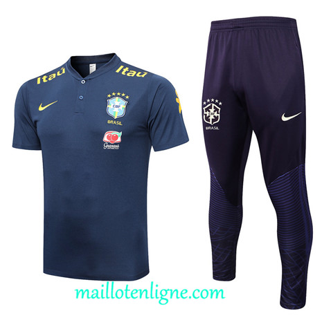 Thai Maillot Ensemble Brésil Training Bleu 2022 2023 maillotenligne 0700