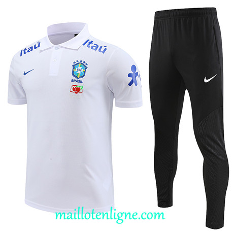 Thai Maillot Ensemble Brésil Polo Training Blanc 2022 2023 maillotenligne 0701