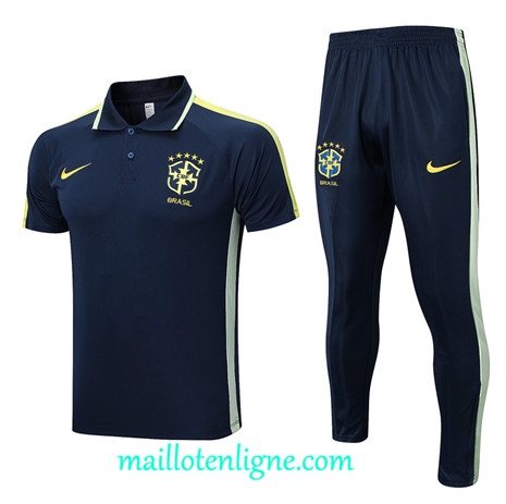 Thai Maillot Ensemble Brésil Polo Training Bleu 2023 2024 maillotenligne 0702