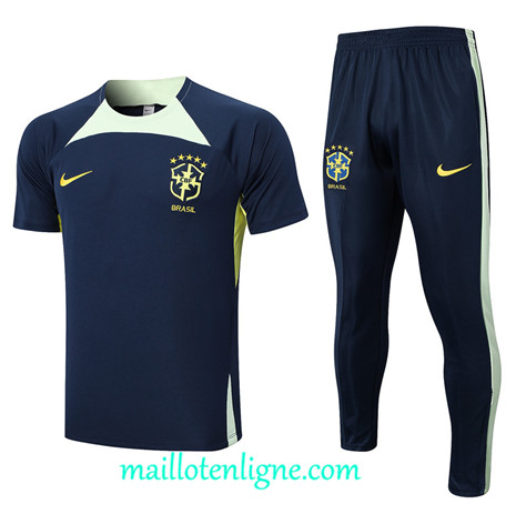 Thai Maillot Ensemble Brésil Training Bleu 2023 2024 maillotenligne 0704