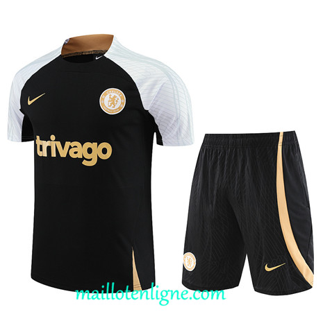 Thai Maillot Ensemble Chelsea + Short Training noir 2023 2024 maillotenligne 0740