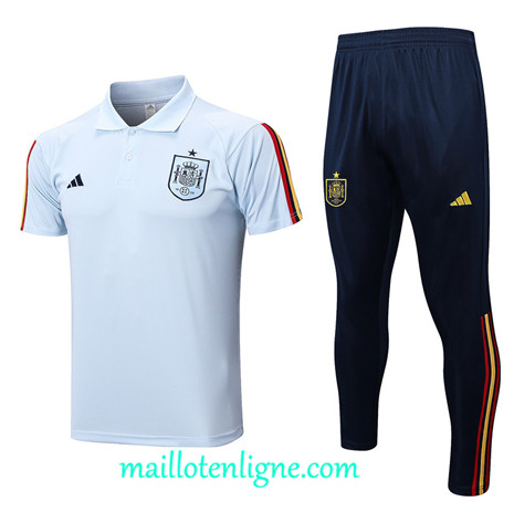 Thai Maillot Ensemble Espagne Polo Training Bleu 2022 2023 maillotenligne 0708