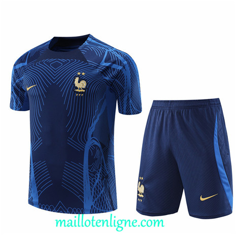 Thai Maillot Ensemble Training France + Short Bleu 2022/2023 ligne2353