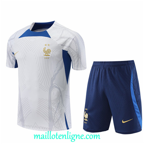 Thai Maillot Ensemble Training France + Short Blanc 2022/2023 ligne2354