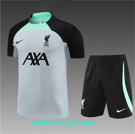 Thai Maillot Ensemble Liverpool Enfant + Short Training Blanc 2023 2024 maillotenligne 0750