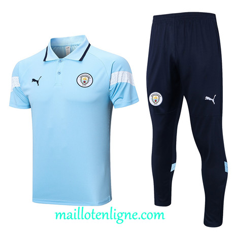 Thai Maillot Ensemble Manchester City Polo Training Bleu 2022 2023 maillotenligne 0762