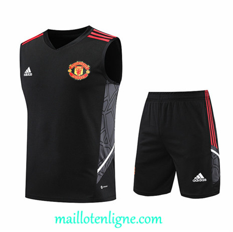 Thai Maillot Ensemble Training Manchester United Debardeur Noir 2022/2023 ligne2365