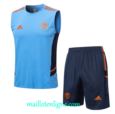 Thai Maillot Ensemble Manchester United Debardeur Training Bleu 2022 2023 maillotenligne 0766