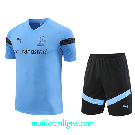 Thai Maillot Ensemble Marseille + Short Training Bleu 2022 2023 maillotenligne 0647