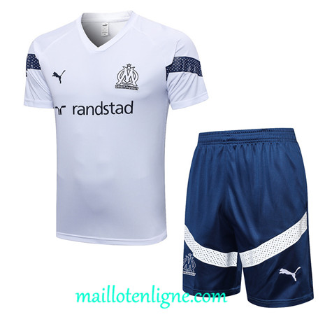 Thai Maillot Ensemble Marseille + Short Training Blanc 2022 2023 maillotenligne 0648