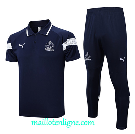 Thai Maillot Ensemble Marseille polo Training Bleu 2022 2023 maillotenligne 0649