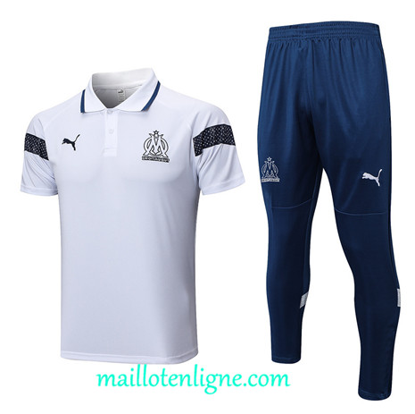 Thai Maillot Ensemble Marseille polo Training Blanc 2022 2023 maillotenligne 0650