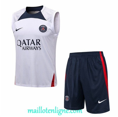 Thai Maillot Ensemble Training Paris Paris Saint-Germain Debardeur Blanc 2022/2023 ligne2335