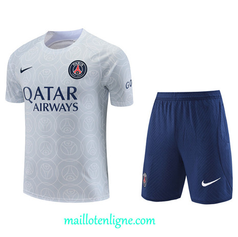 Thai Maillot Ensemble Paris Paris Saint-Germain + Short Training Blanc 2022 2023 maillotenligne 0658