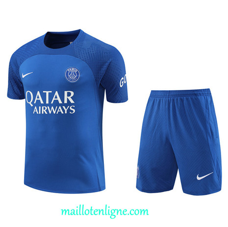 Thai Maillot Ensemble Paris Paris Saint-Germain + Short Training Bleu 2022 2023 maillotenligne 0661