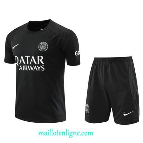 Thai Maillot Ensemble Paris Paris Saint-Germain + Short Training noir 2022 2023 maillotenligne 0663