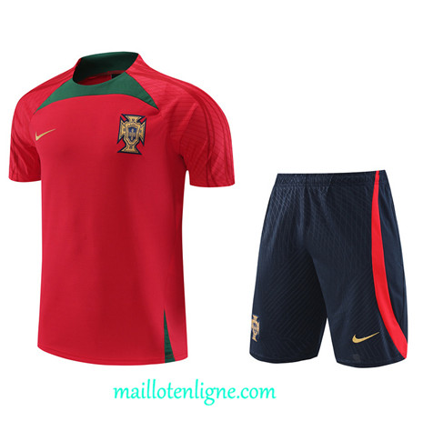 Thai Maillot Ensemble Portugal + Short Training rouge 2022 2023 maillotenligne 0729