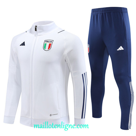 Thai Maillot Ensemble Italie Enfant Veste Survetement 2023 2024 Blanc ML0736