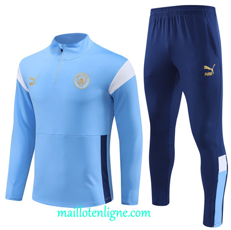 Thai Maillot Ensemble Manchester City Enfant Survetement 2023 2024 Bleu ML0744