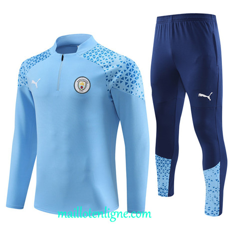 Thai Maillot Ensemble Manchester City Enfant Survetement 2023 2024 Bleu ML0746