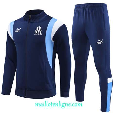 Thai Maillot Ensemble Marseille Enfant Veste Survetement 2023 2024 Bleu ML0769