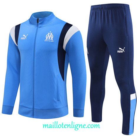 Thai Maillot Ensemble Marseille Enfant Veste Survetement 2023 2024 Bleu ML0770