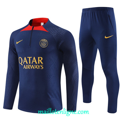 Thai Maillot Ensemble Paris Saint-Germain Enfant Player Survetement 2023 2024 Bleu Marine ML0773