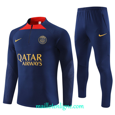 Thai Maillot Ensemble Paris Saint-Germain Enfant Survetement 2023 2024 Bleu Marine ML0777