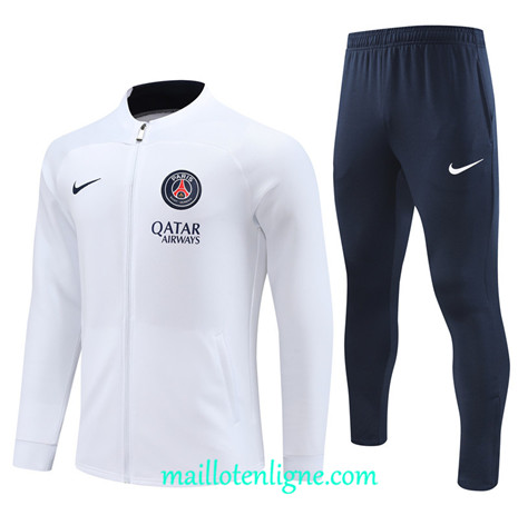 Thai Maillot Ensemble Paris Saint-Germain Enfant Veste Survetement 2023 2024 Blanc ML0800