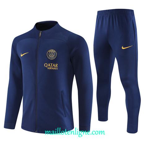 Thai Maillot Ensemble Paris Saint-Germain Enfant Veste Survetement 2023 2024 Bleu Marine ML0802