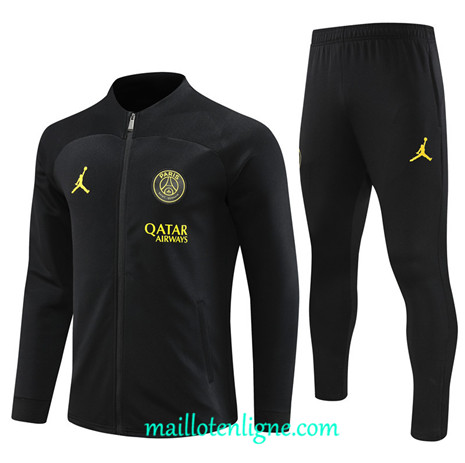 Thai Maillot Ensemble Paris Saint-Germain Enfant Veste Survetement 2023 2024 Noir ML0803