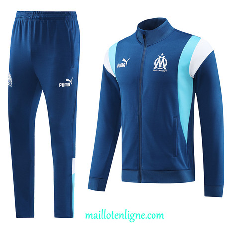 Thai Maillot Ensemble Marseille Veste Survetement 2023 2024 Bleu ML0398