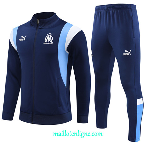 Thai Maillot Ensemble Marseille Veste Survetement 2023 2024 Bleu ML0401