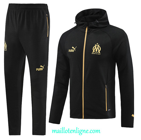 Thai Maillot Ensemble Marseille Veste Survetement à capuche 2023 2024 Noir ML0403