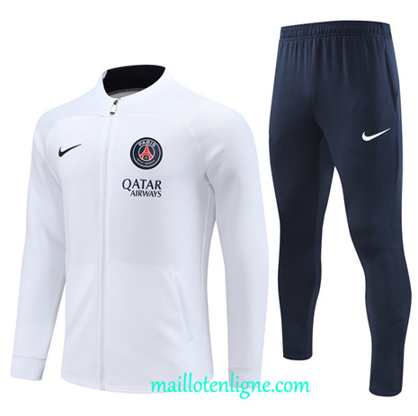 Thai Maillot Ensemble Paris Saint-Germain Veste Survetement 2023 2024 Blanc ML0526