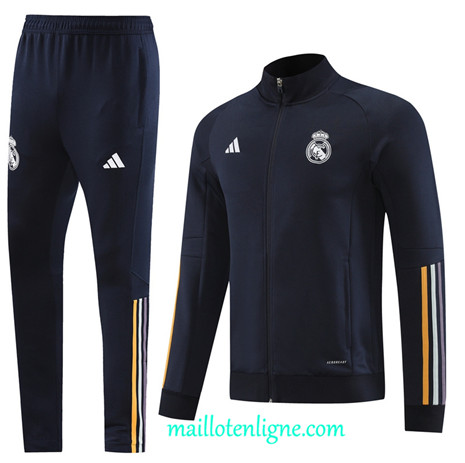 Thai Maillot Ensemble Real Madrid Veste Survetement 2023 2024 Bleu Marine ML0556