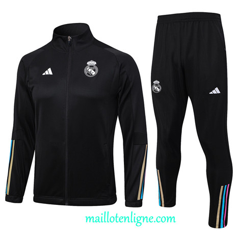 Thai Maillot Ensemble Real Madrid Veste Survetement 2023 2024 Noir ML0557