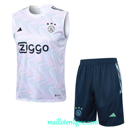 Thai Maillot Ensemble AFC Ajax Debardeur Training 2023 2024 Blanc ML0846