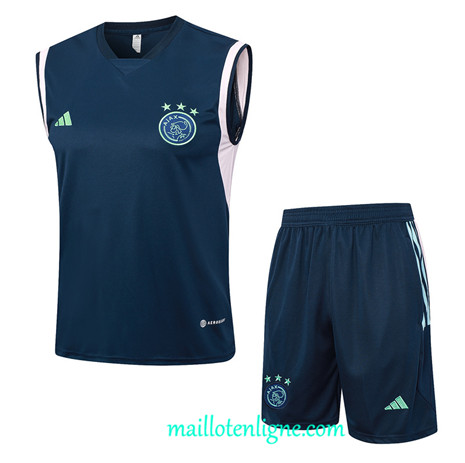 Thai Maillot Ensemble AFC Ajax Debardeur Training 2023 2024 Bleu Marine ML0848