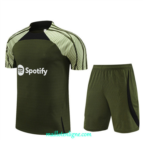 Thai Maillot Ensemble Barcelone Enfant + Short Training 2023 2024 Armée verte ML0903