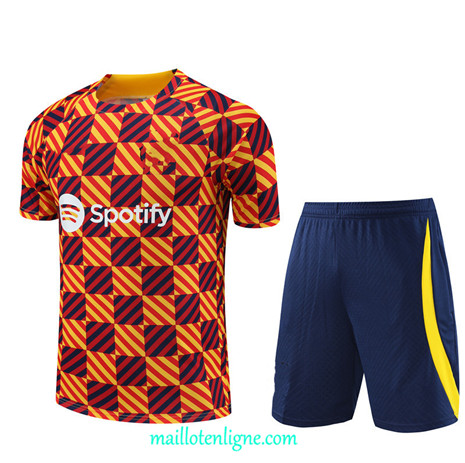 Thai Maillot Ensemble Barcelone Enfant + Short Training 2023 2024 Orange ML0906